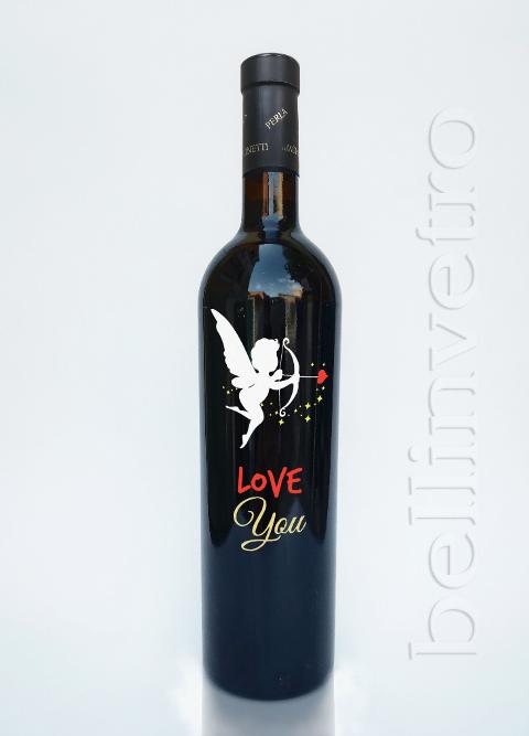 Bottiglia incisa e dipinta  a mano love you VINO PERLA 97