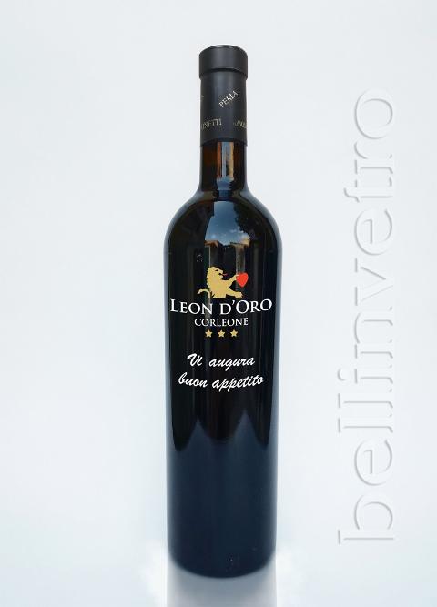 Bottiglia incisa e dipinta a mano regalo aziendale VINO CANTINE PAOLINI 185