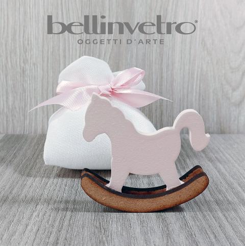 Cavalluccio dondolo in legno bomboniera segnaposto BELLINVETRO VR 155