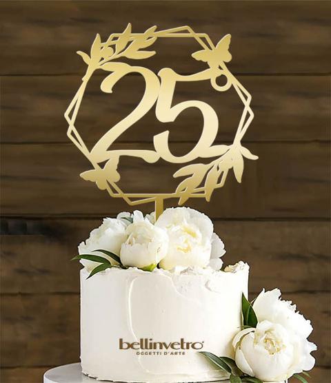 Topper cake per anniversario in pelxiglass specchiato BELLINVETRO VR 180