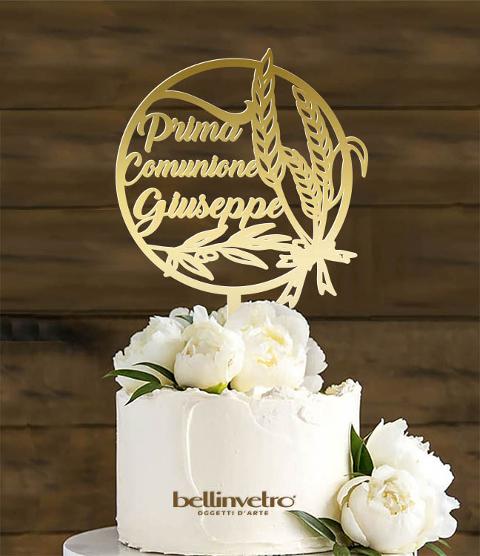Topper cake  la prima comunione con nome  plexiglass specchiato BELLINVETRO VR 1164