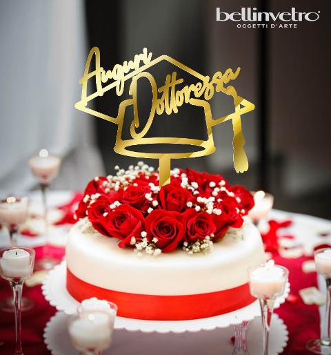 nuovo Topper cake  auguri dottoressa tocco in plexiglass specchiato BELLINVETRO VR 235