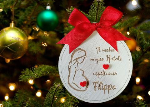 Pallina natalizia in legno personalizzata maternita' BELLINVETRO VR 66 A-B-C-D