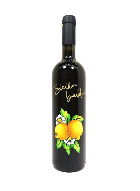 Bottiglie siciliane incise e dipinte a mano I limoni souvenir BELLINVETRO VINO PAOLINI SVN 02
