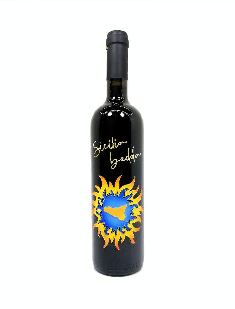 Bottiglie siciliane incise e dipinte a mano Sole sicilia souvenir BELLINVETRO VINO PAOLINI SVN 01