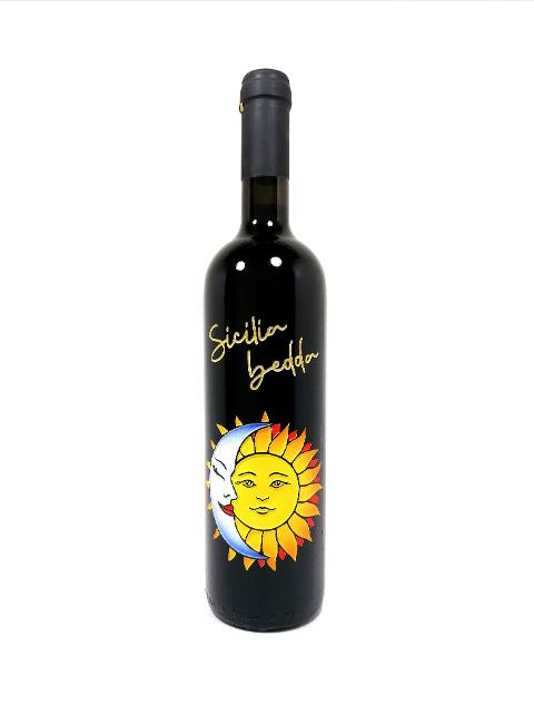 Bottiglie siciliane incise e dipinte a mano Sole/luna souvenir BELLINVETRO VINO PAOLINI SVN 09