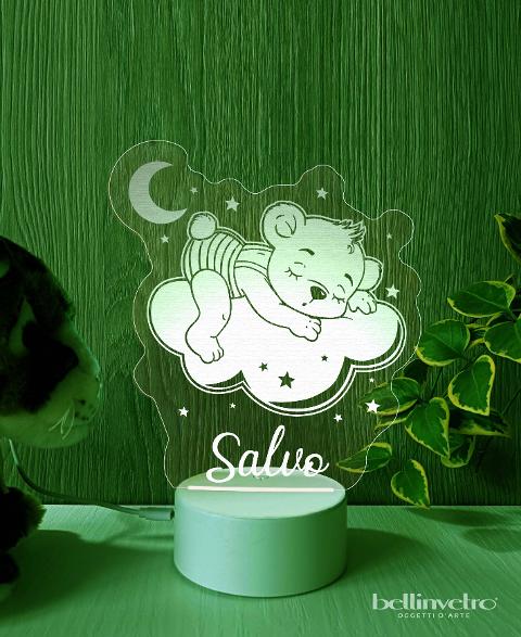 Lampada LED in plexiglass | NIGHT LIGHT | orsetto con nuvola BELLINVETRO VR 363