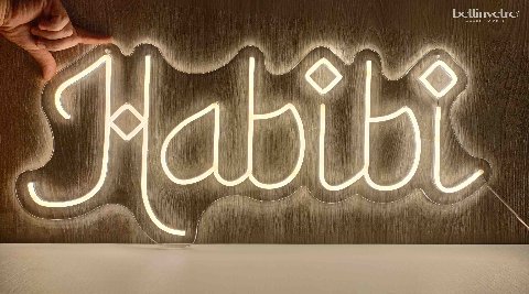 Scritta neon led monocolore Habibi - Amore mio BELLINVETRO VR 1276