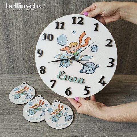 Orologio da parete in legno Piccolo Principe BELLINVETRO VR-UV 1291