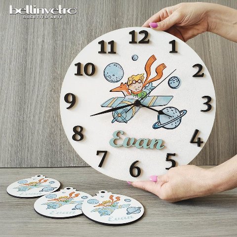 Orologio da parete in legno Piccolo Principe BELLINVETRO VR-UV 1291