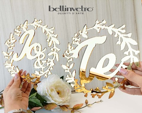 Cerchio in plexiglass specchiato con decoro floreale e scritta personalizzabile BELLINVETRO VR 872