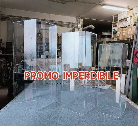 Cubi in plexiglass TERMOPIEGATI: 100Hx30L - 80Hx25L - 60Hx20L cm BELLINVETRO TRIS P