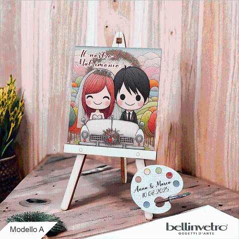 Cavalletti con quadretti - tele con tavolozze in legno per nozze coppia sposi BELLINVETRO VR-UV 1208