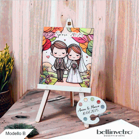 Cavalletti con quadretti - tele con tavolozze in legno per nozze coppia sposi BELLINVETRO VR-UV 1208