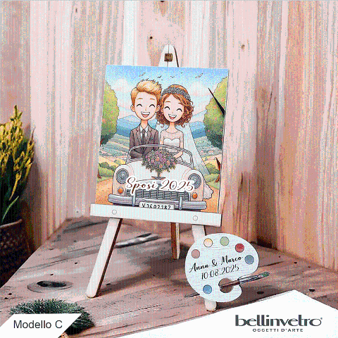 Cavalletti con quadretti - tele con tavolozze in legno per nozze coppia sposi BELLINVETRO VR-UV 1208
