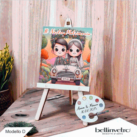 Cavalletti con quadretti - tele con tavolozze in legno per nozze coppia sposi BELLINVETRO VR-UV 1208