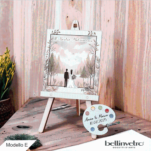 Cavalletti con quadretti - tele con tavolozze in legno per nozze coppia sposi BELLINVETRO VR-UV 1208