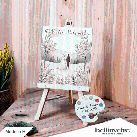 Cavalletti con quadretti - tele con tavolozze in legno per nozze coppia sposi BELLINVETRO VR-UV 1208