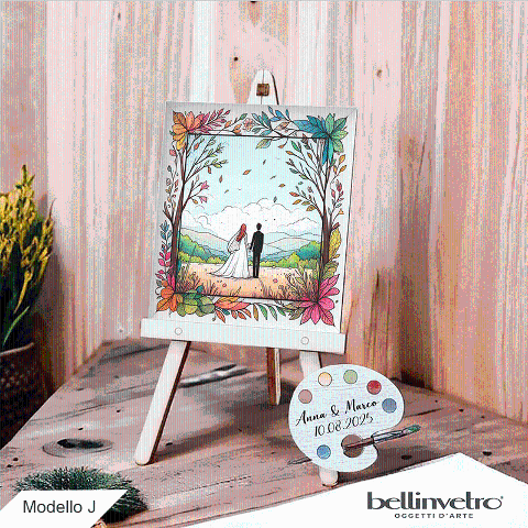 Cavalletti con quadretti - tele con tavolozze in legno per nozze coppia sposi BELLINVETRO VR-UV 1208