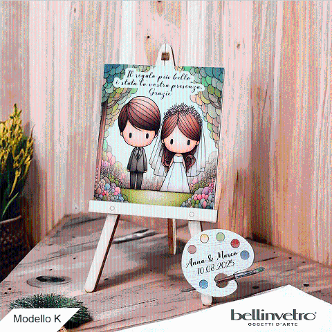 Cavalletti con quadretti - tele con tavolozze in legno per nozze coppia sposi BELLINVETRO VR-UV 1208