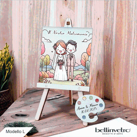 Cavalletti con quadretti - tele con tavolozze in legno per nozze coppia sposi BELLINVETRO VR-UV 1208