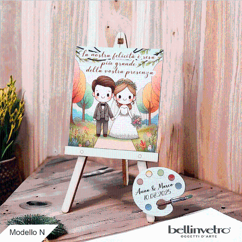 Cavalletti con quadretti - tele con tavolozze in legno per nozze coppia sposi BELLINVETRO VR-UV 1208