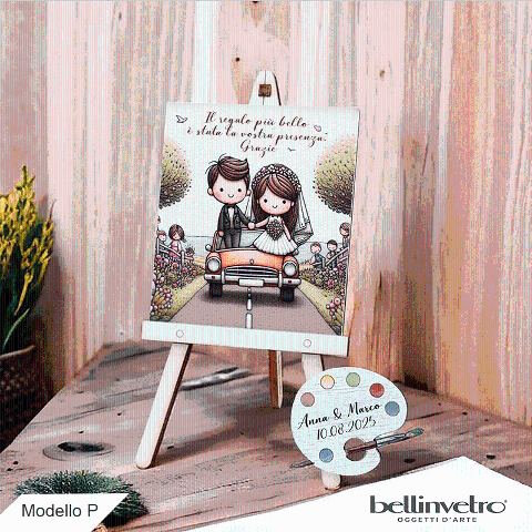 Cavalletti con quadretti - tele con tavolozze in legno per nozze coppia sposi BELLINVETRO VR-UV 1208