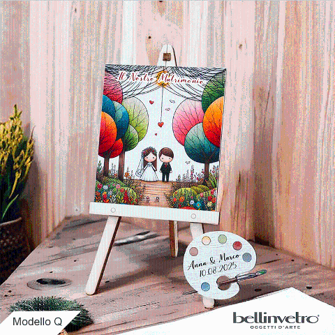Cavalletti con quadretti - tele con tavolozze in legno per nozze coppia sposi BELLINVETRO VR-UV 1208