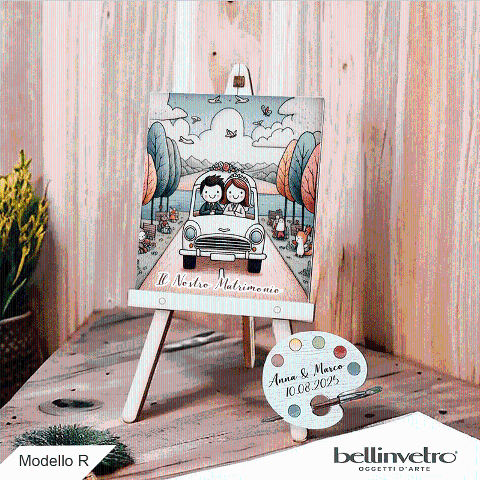 Cavalletti con quadretti - tele con tavolozze in legno per nozze coppia sposi BELLINVETRO VR-UV 1208