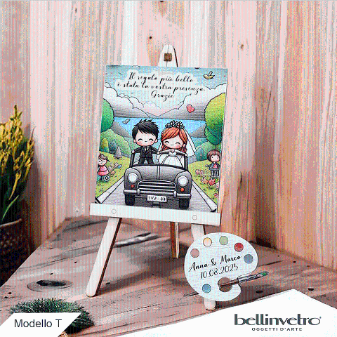 Cavalletti con quadretti - tele con tavolozze in legno per nozze coppia sposi BELLINVETRO VR-UV 1208