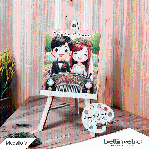 Cavalletti con quadretti - tele con tavolozze in legno per nozze coppia sposi BELLINVETRO VR-UV 1208