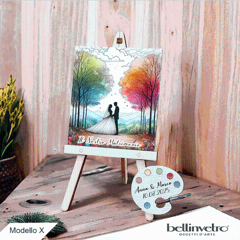 Cavalletti con quadretti - tele con tavolozze in legno per nozze coppia sposi BELLINVETRO VR-UV 1208