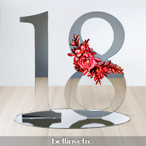 Numero personalizzabile in plexiglass specchiato con decoro floreale BELLINVETRO VR 1120