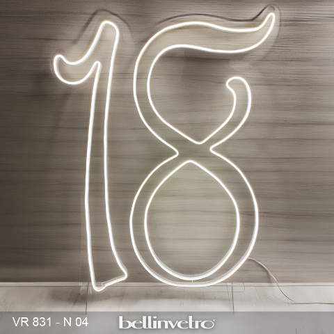 Numeri neon led doppi uniti - 18 monocolore o RGB da parete | d'appoggio BELLINVETRO VR 831