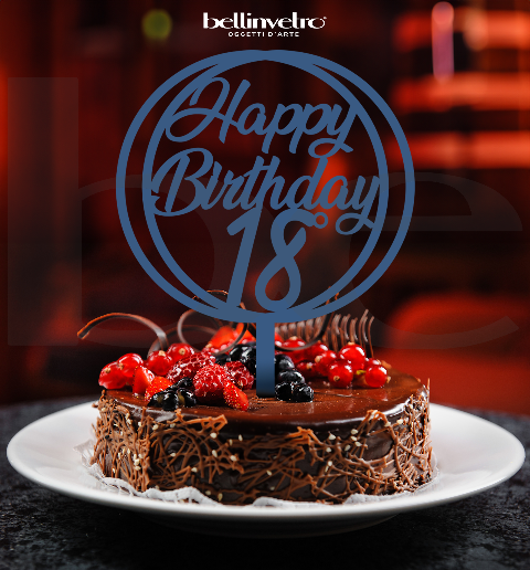 Cake topper in legno happy birthday 18 con cerchio BELLINVETRO VR 264