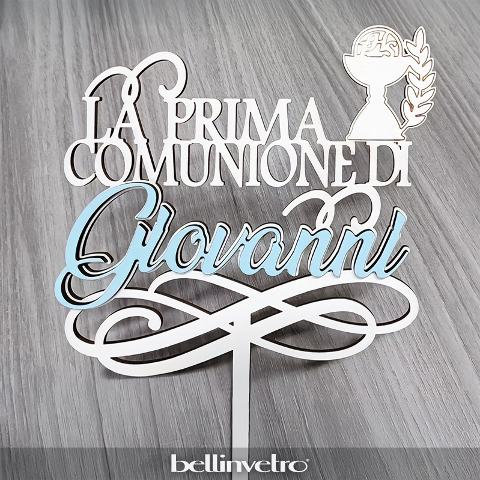 Cake topper in legno pioppo la prima comunione di | personalizzabile con nome | con calice e spiga BELLINVETRO VR 1246
