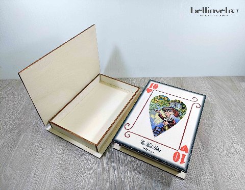 COFANETTO| SCATOLA LEGNO CON STAMPA CARTA ALICE NEL PAESE DELLE MERAVIGLIE BELLINVETRO UV-VR 424