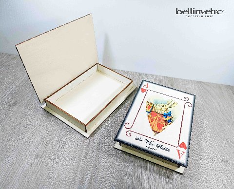 COFANETTO| SCATOLA LEGNO CON STAMPA CARTA ALICE NEL PAESE DELLE MERAVIGLIE BELLINVETRO UV-VR 424