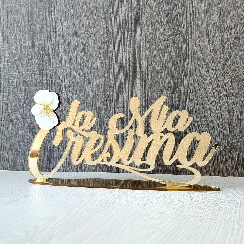Scritta in plexiglass specchiato "La Mia Cresima" con decoro floreale BELLINVETRO VR-UV 839