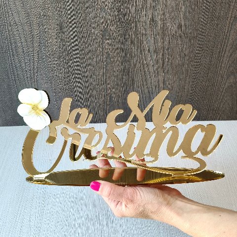 Scritta in plexiglass specchiato "La Mia Cresima" con decoro floreale BELLINVETRO VR-UV 839