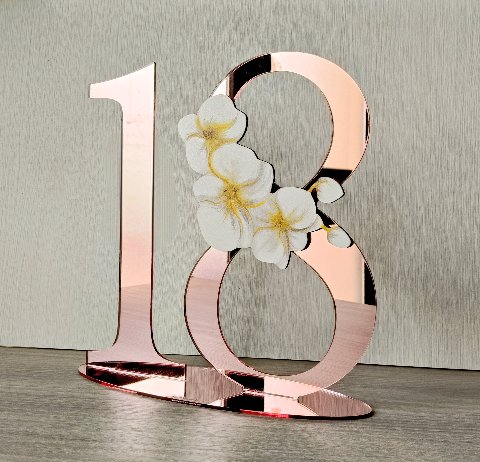 Numero personalizzabile in plexiglass specchiato con decoro floreale BELLINVETRO VR 422