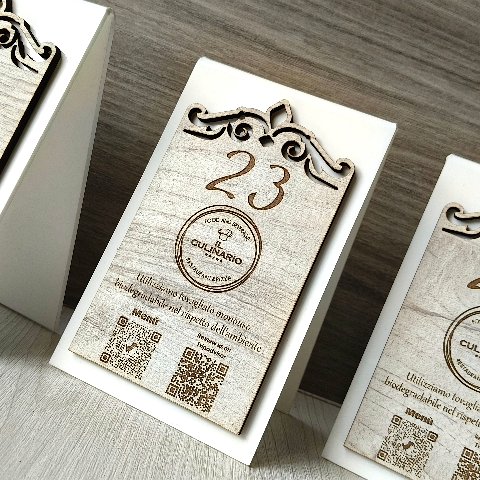 Cavalierie da tavolo | segna tavolo | ristorante qr code in legno e plexiglass VR 245 BELLINVETRO