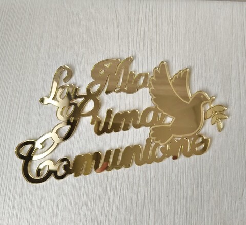 Scritta in plexiglass specchiato "La Mia Prima Comunione" con colomba BELLINVETRO VR 1096