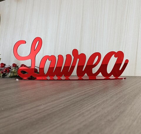 Scritta Laurea con base d'appoggio in plexiglass specchiato su una riga BELLINVETRO VR 1395
