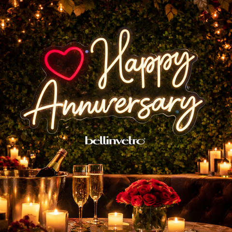 Scritta neon LED INCASSATO | Happy Anniversary | monocolore da parete BELLINVETRO VR 1475