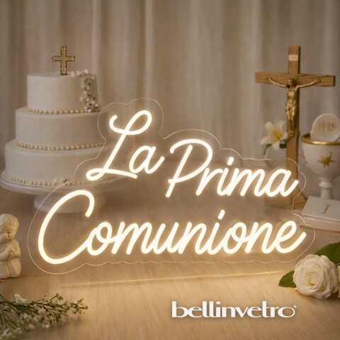 Scritta neon LED INCASSATO - La Prima Comunione monocolore da parete BELLINVETRO VR 1473