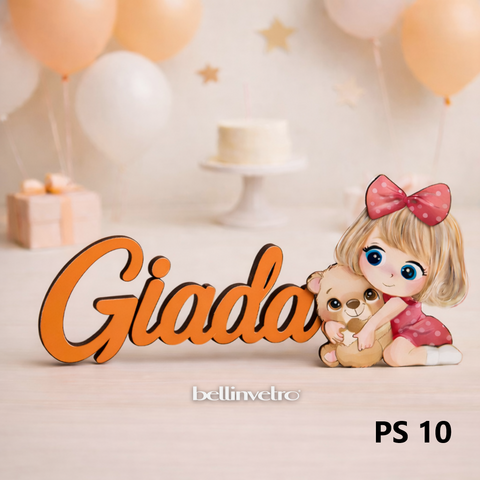 Nomi personalizzati in legno laccato con personaggio su una riga BELLINVETRO VR-UV 1451