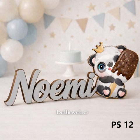 Nomi personalizzati in legno laccato con personaggio su una riga BELLINVETRO VR-UV 1451