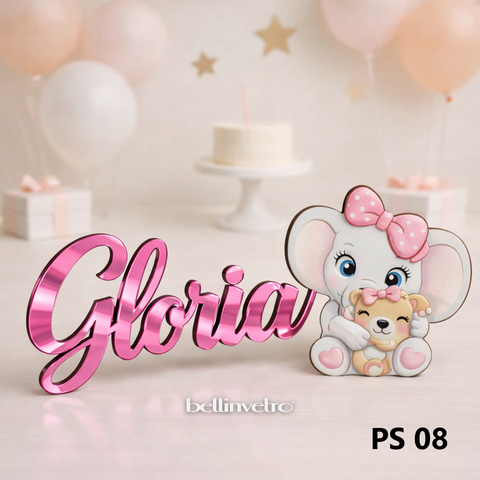 Nomi personalizzati in PLEXIGLASS SPECCHIATO con personaggio su una riga BELLINVETRO VR-UV 1451