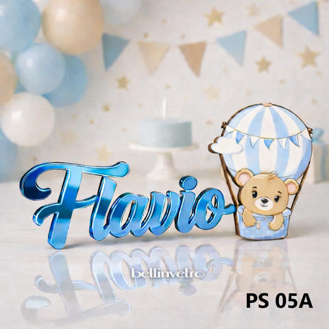 Nomi personalizzati in PLEXIGLASS SPECCHIATO con personaggio su una riga BELLINVETRO VR-UV 1451